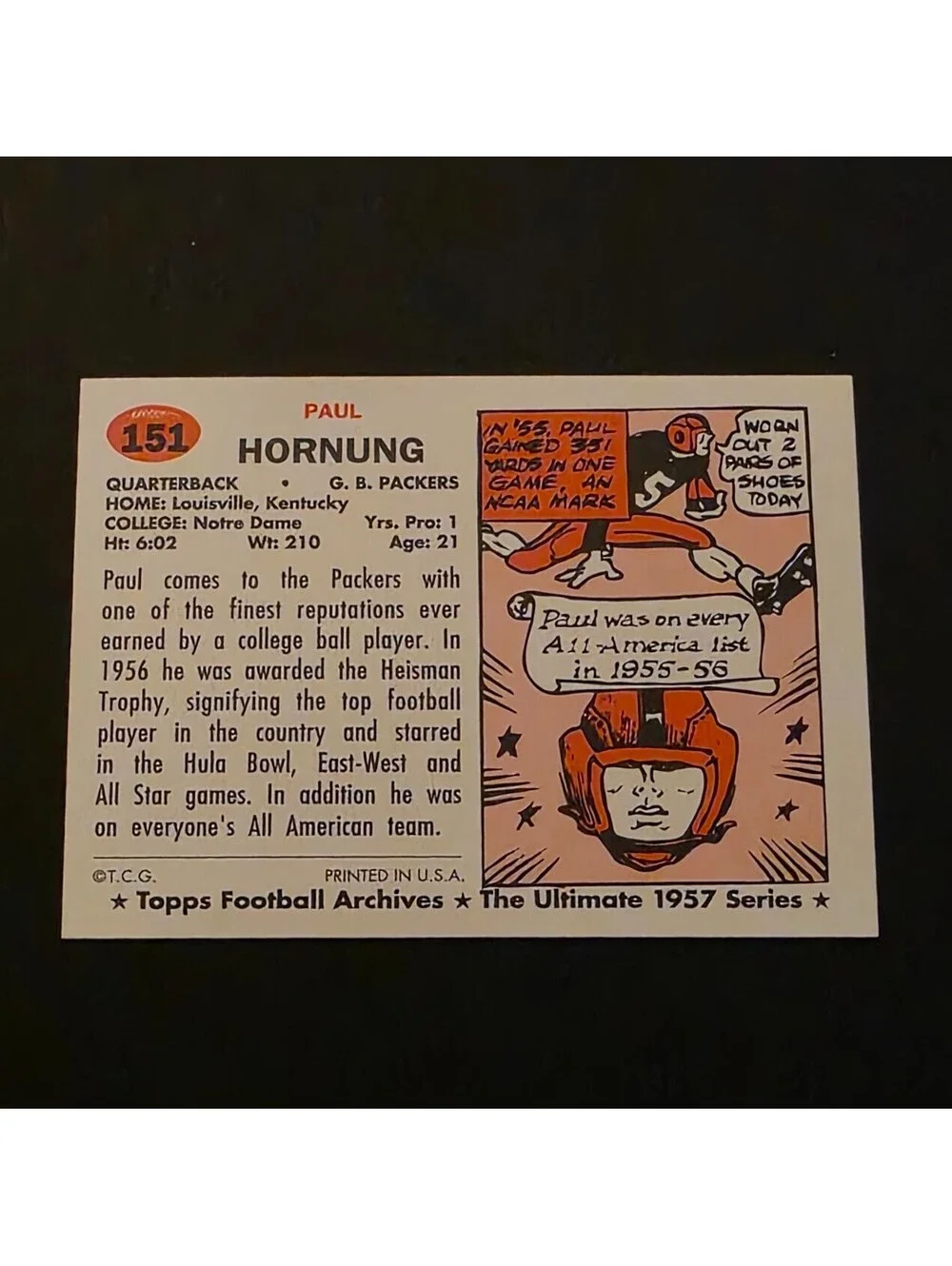 Paul Hornung 1994 Topps Archives THE ULTIMATE 1957 SERIES #151